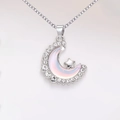 Silver necklace variant featuring a blue opal moon and sparkling star pendant design - Moon Star Pendant / Pink Necklace
