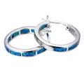 Elegant silver hoop earrings with lab-grown blue opal inlays for men and women - Blue