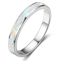 Detail shot of S925 sterling silver stamp and synthetic white opal inlay on ring band - US 5 / White