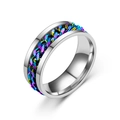 Bague en acier inoxydable poli pour homme avec chaîne rotative arc-en-ciel - Coloré