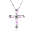 Collar con colgante de cruz con ópalo rosa y circonitas blancas sobre base plateada - Rosa