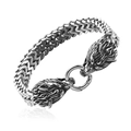 Schweres Wikinger-Armband aus Edelstahl mit zwei Wolfsköpfen und rundem Federverschluss - Poliert (22CM)
