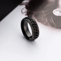 Mens matte black stainless steel rotatable chain ring with embossed gear edges - US 6 / Black