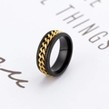 Men's black rotatable stainless steel ring with golden Cuban chain inlay and gear edges - US 6 / Gold
