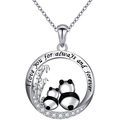 Panda heart pendant necklace with rhinestones and I love you forever engraving - Silver
