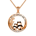 Detail of rose gold panda necklace with I love you forever engraving and zircons - Rose Gold