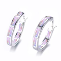 Silver hoop earrings featuring pink fire opal inlays for a sleek minimalist fashion - Pink