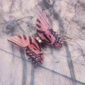 Pink and purple double-layered tulle butterfly hair clip with rhinestones and mesh wings - Pink Purple Striped Style (New Style No. 8)