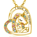 Detail of unicorn heart pendant with colorful rhinestones and I Love You Forever engraving - Heart Unicorn Mother Child Necklace (Gold)