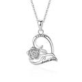 Collier cœur en argent avec pendentif rose 3D et gravure Forever Love You sur fond blanc - Argent