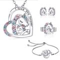 Unicorn jewelry set with colorful crystals and I Love You Forever engraved necklace - Unicorn Mother Child Necklace Earrings Bracelet Ring Set