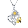 Collier cœur tournesol avec abeille et gravure You are my sunshine en argent - Abeille Tournesol Cœur (A3-1-13)