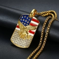 Collier hip hop avec pendentif aigle doré, design drapeau américain et cristaux brillants - Style A Pendentif Doré Seul (Sans Chaîne) / Or