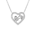 Detail of heart-shaped pendant with girl and horse carving and zircon inlay - Silver Heart Necklace with Girl and Horse