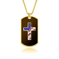 Collana da uomo con piastrina militare, croce bandiera USA e catena quadrata dorata - Oro