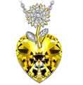 Sunflower heart necklace with yellow crystal and sparkling pavé accents on white background - Yellow