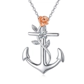 Collier avec pendentif ancre et croix en or rose avec cristal étincelant pour femme - Blanc