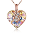 Rose gold heart pendant necklace with multicolor crystal and I Love You Forever engraving - Rose Gold Heart Letter Style