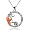 Silver round landscape necklace with hummingbird and flower crystal pendant - Silver and Rose Gold