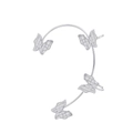 Elegant silver butterfly ear cuff with sparkling rhinestones and no-piercing clip design - Silver Style F (Left)