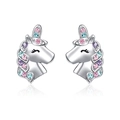 Pendientes de unicornio plateados con diamantes de imitación para niñas y niños - Pendientes Unicornio Plata