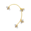 Elegant gold bee ear cuff with light blue crystals and micro-diamonds on white background - Gold G Style Left