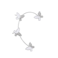 Silver butterfly ear cuff with sparkling crystals and white enamel butterfly wings - Silver B Style Right