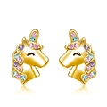 Pendientes de unicornio dorados para niñas con cristales de colores y pestañas - Pendientes Unicornio Oro