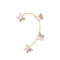 Elegant gold butterfly ear cuff with sparkling rhinestones and white enamel finish - Gold B Style Left