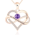 Collana cuore infinito oro rosa con pietra viola e incisione I love you - Febbraio Pietra Viola Oro Rosa