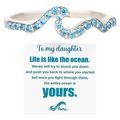 Water wave ring with sky blue gemstones and inspirational message gift card - US 7 / With Greeting Card / Light Blue