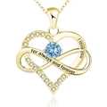 Dettaglio collana cuore infinito oro rosa con pietra blu e incisione I love you - March Light Blue Stone Gold