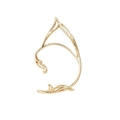 Detail of minimalist gold hollow leaf wing elf ear cuff with smooth geometric metal lines - Gold Left