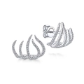 Exaggerated silver tone five-claw stud earrings with shimmering micro-pave white stones - Silver