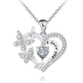 Sparkling heart pendant necklace with butterflies and micro-set crystals for women - White Necklace