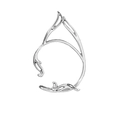 Silver hollow cat ear cuff with geometric lines for non-pierced ears in fantasy style - Silver Left