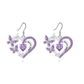 Silver butterfly heart earrings with purple zircon and I love you engraving detail - Purple Pearl Earrings