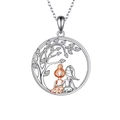 Halskette Lebensbaum mit Silhouette zweier Schwestern in Silber und Roségold - zweifarbig