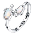 Silver turtle open ring with white opal and I love you forever engraving - Adjustable Open / Silver