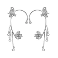Silver butterfly ear cuffs with zircon flowers and long tassel fringe details - Silver Symmetrical Styles