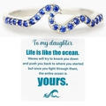 Elegant wave-shaped silver ring with deep blue gemstones and greeting card gift set - US 7 / With Greeting Card / Dark Blue