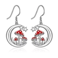 Vintage silver crescent moon earrings with red mushroom and star charms on white background - Silver Earrings