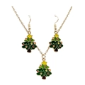Christmas jewelry set with green tree enamel necklace and matching hook earrings for women - Christmas Tree with Colorful Stones