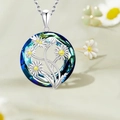 Daisy crystal necklace with blue gradient round pendant on elegant silver thin chain - Blue