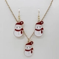 Detail of Christmas snowman necklace and earrings set with red and white enamel finish - Snowman Style 1