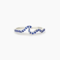Elegant wave-shaped silver ring set with deep blue sparkling cubic zirconia - US 7 / Without Card / Dark Blue