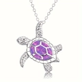 Cute sea turtle pendant necklace with purple and pink opal stones on a silver chain - Chain Only / Purple