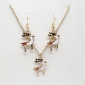 Detail of Christmas reindeer necklace and earrings set in gold with festive red and white enamel - Classic Red Green Reindeer