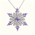 Elegant silver snowflake necklace with purple gemstones and tiny diamond accents - Purple Necklace