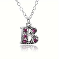 Silver letter B pendant necklace with pink rhinestones and vintage beadwork detail - Letter B